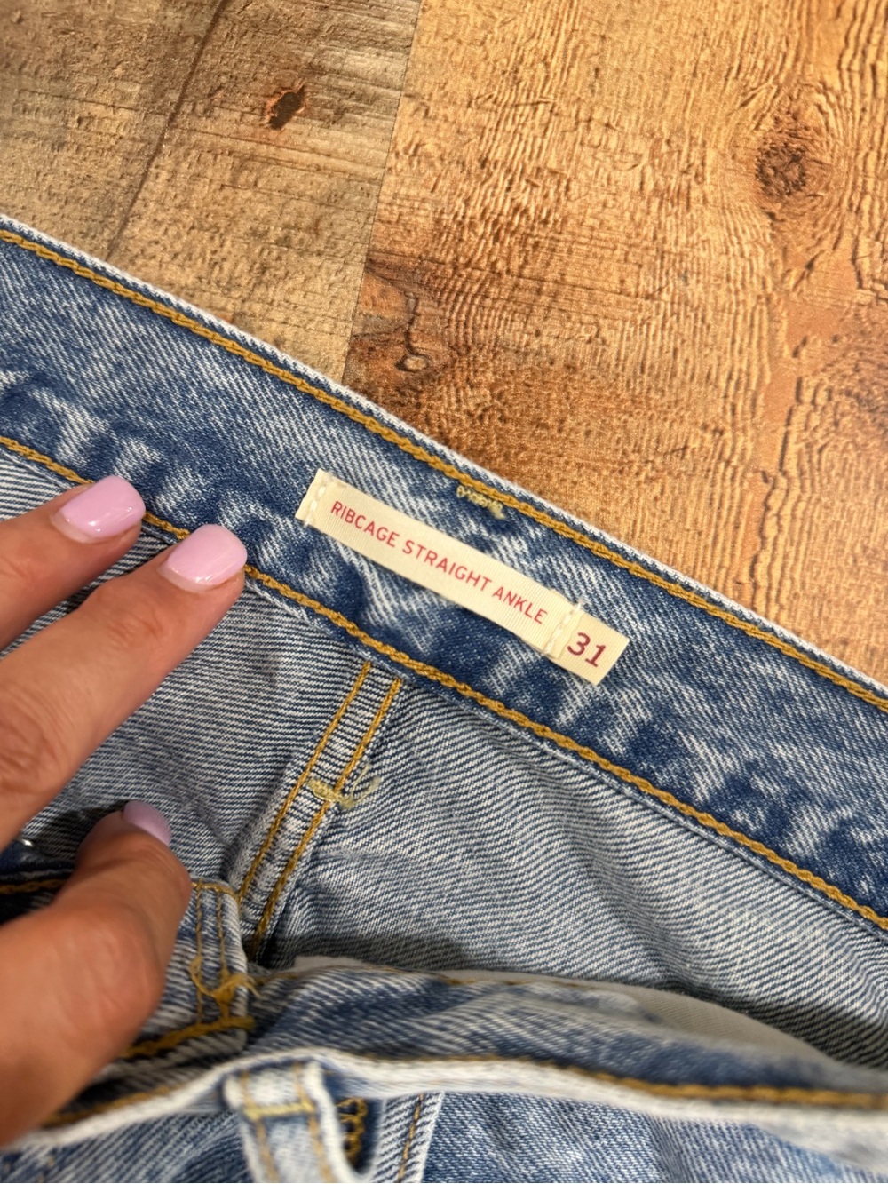 Levi's Blue Denim Ribcage Ripped Straight Ankle ButtonFly Jeans Size 31 - Picture 5 of 7